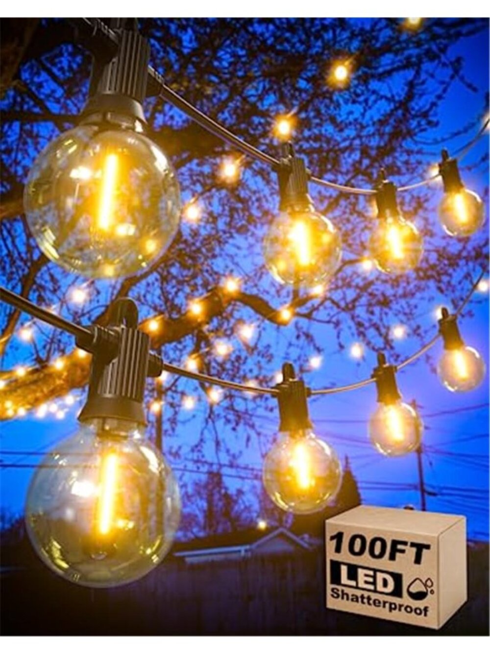 Outdoor String Lights Waterproof, 100FT LED Patio Lights with 53 Shatterproof